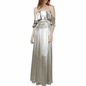 Brand New Fame And Partners Women Silver Metallic Ruffled Evening Dress 4